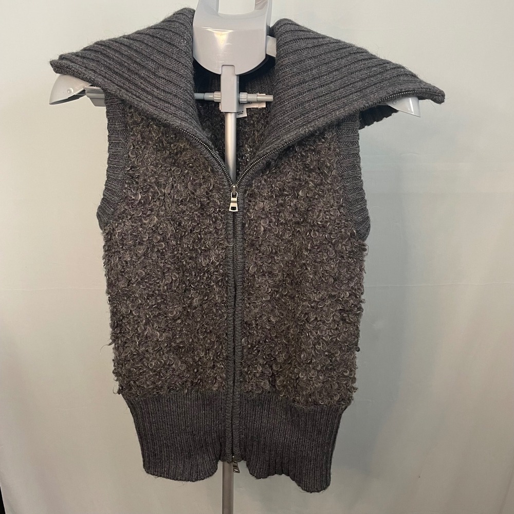 Calvin Klein Vest XS Gray Knit‎ Sweater Collar Zip Up Sleeveless